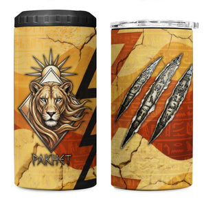 Pakhet Lion Head 4 in 1 Can Cooler Tumbler with Claw Marks in Fiery Ancient Egyptian Motif