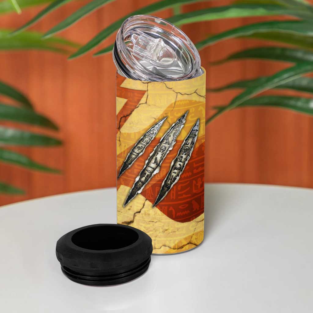 Pakhet Lion Head 4 in 1 Can Cooler Tumbler with Claw Marks in Fiery Ancient Egyptian Motif