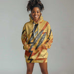 Pakhet Lion Head Hoodie Dress with Claw Marks in Fiery Ancient Egyptian Motif
