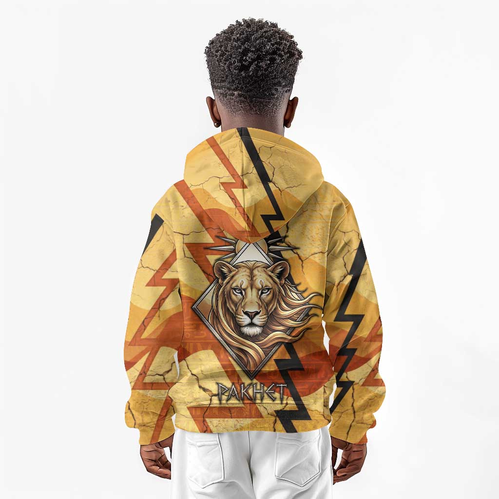 Pakhet Lion Head Kid Hoodie with Claw Marks in Fiery Ancient Egyptian Motif