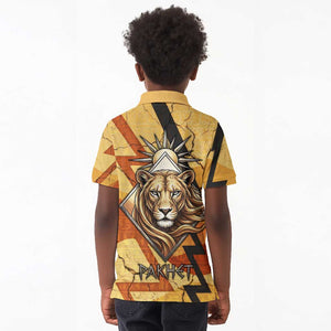 Pakhet Lion Head Kid Polo Shirt with Claw Marks in Fiery Ancient Egyptian Motif