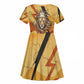 Pakhet Lion Head Kid Short Sleeve Dress with Claw Marks in Fiery Ancient Egyptian Motif