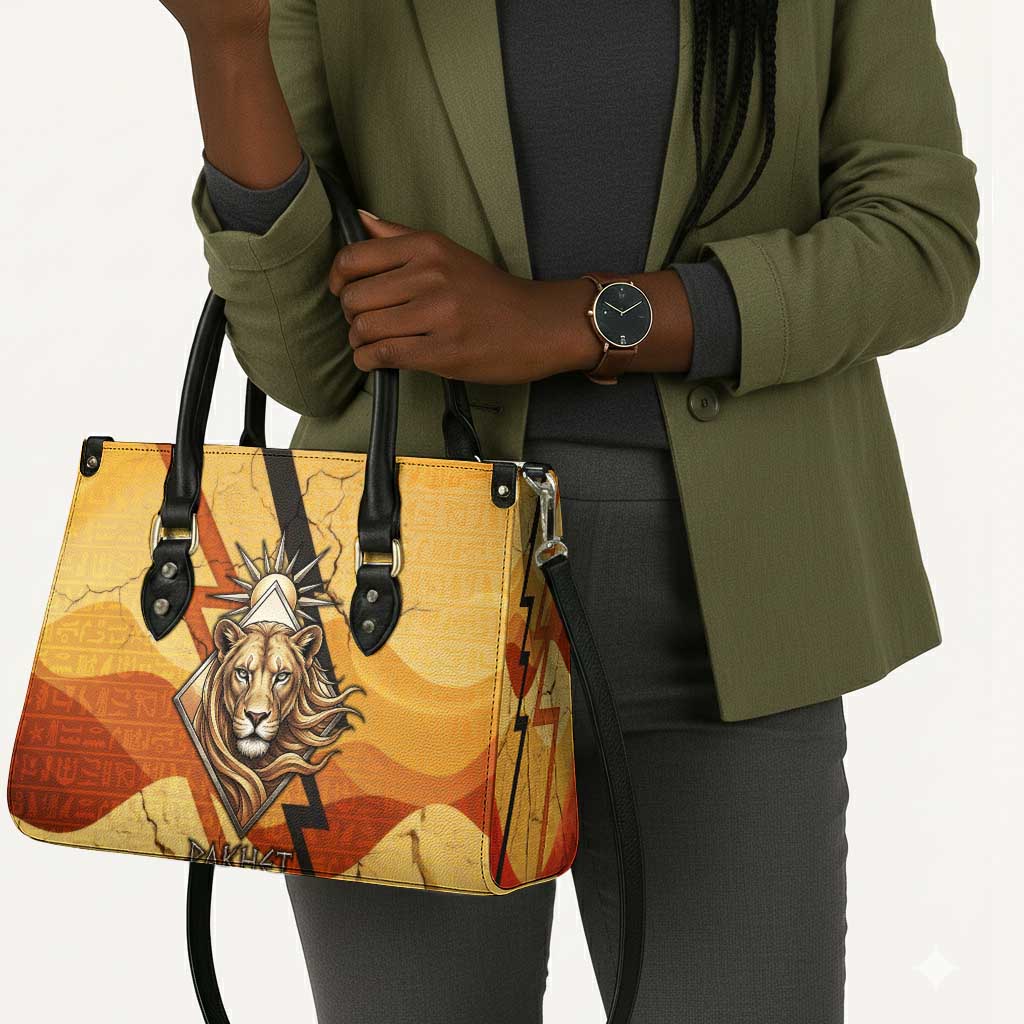 Pakhet Lion Head Leather Bag with Claw Marks in Fiery Ancient Egyptian Motif