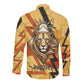 Pakhet Lion Head Long Sleeve Button Shirt with Claw Marks in Fiery Ancient Egyptian Motif