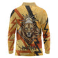 Pakhet Lion Head Long Sleeve Polo Shirt with Claw Marks in Fiery Ancient Egyptian Motif