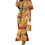 Pakhet Lion Head Mermaid Dress with Claw Marks in Fiery Ancient Egyptian Motif