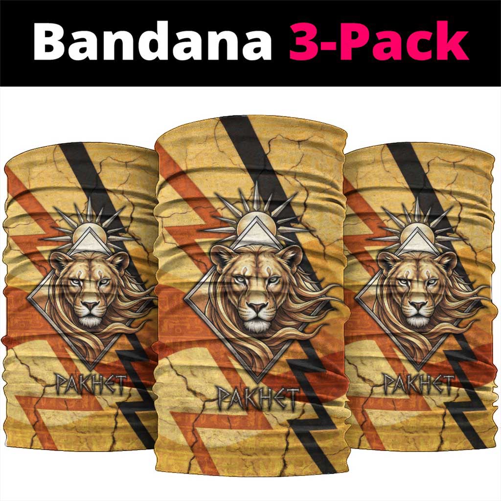 Pakhet Lion Head Neck Gaiter with Claw Marks in Fiery Ancient Egyptian Motif