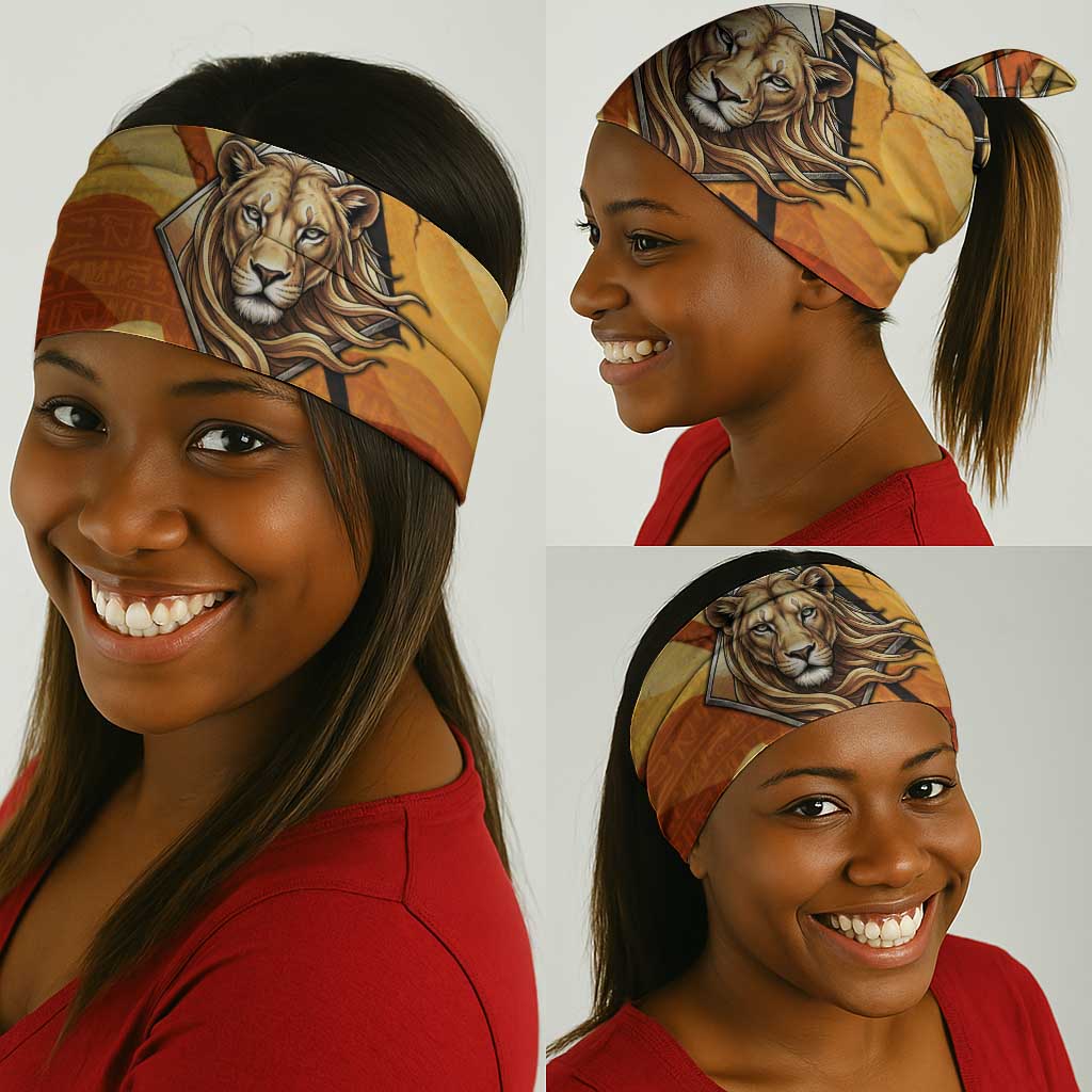 Pakhet Lion Head Neck Gaiter with Claw Marks in Fiery Ancient Egyptian Motif