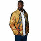 Pakhet Lion Head Padded Jacket with Claw Marks in Fiery Ancient Egyptian Motif