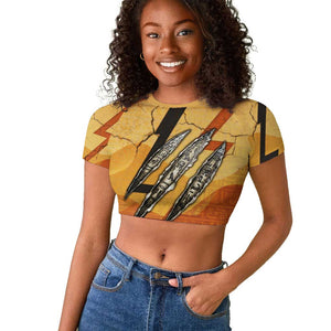 Pakhet Lion Head Raglan Cropped T shirt with Claw Marks in Fiery Ancient Egyptian Motif