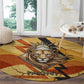 Pakhet Lion Head Round Carpet with Claw Marks in Fiery Ancient Egyptian Motif