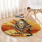 Pakhet Lion Head Round Carpet with Claw Marks in Fiery Ancient Egyptian Motif