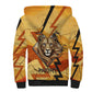 Pakhet Lion Head Sherpa Hoodie with Claw Marks in Fiery Ancient Egyptian Motif
