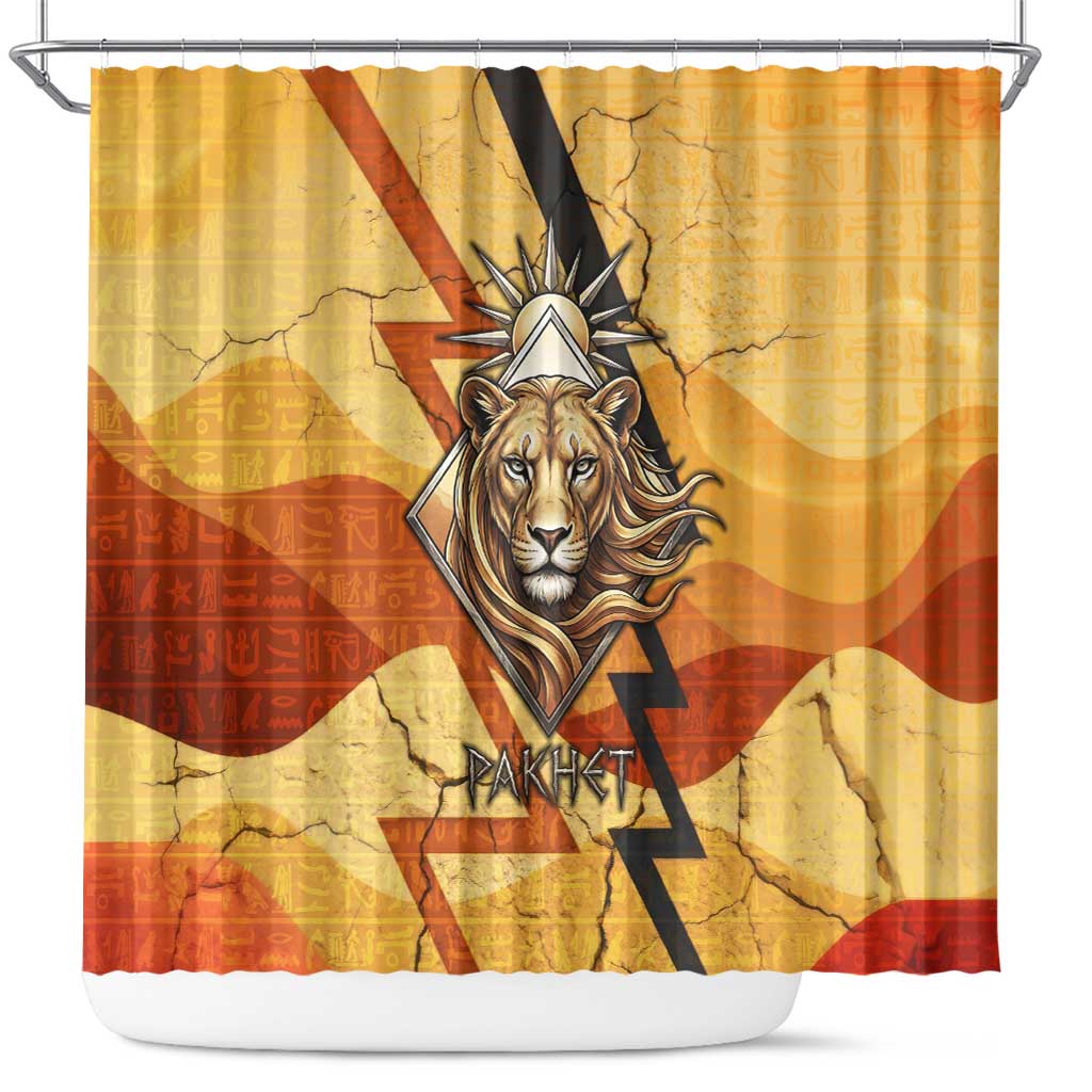 Pakhet Lion Head Shower Curtain with Claw Marks in Fiery Ancient Egyptian Motif