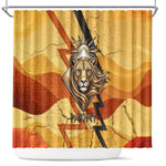 Pakhet Lion Head Shower Curtain with Claw Marks in Fiery Ancient Egyptian Motif