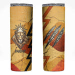 Pakhet Lion Head Skinny Tumbler with Claw Marks in Fiery Ancient Egyptian Motif