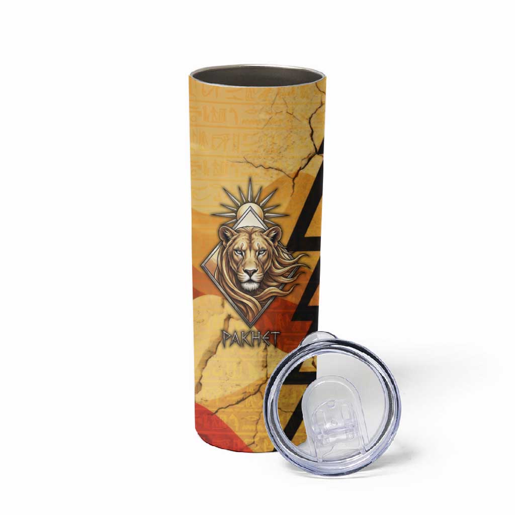 Pakhet Lion Head Skinny Tumbler with Claw Marks in Fiery Ancient Egyptian Motif