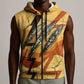 Pakhet Lion Head Sleeveless Zip Hoodie with Claw Marks in Fiery Ancient Egyptian Motif