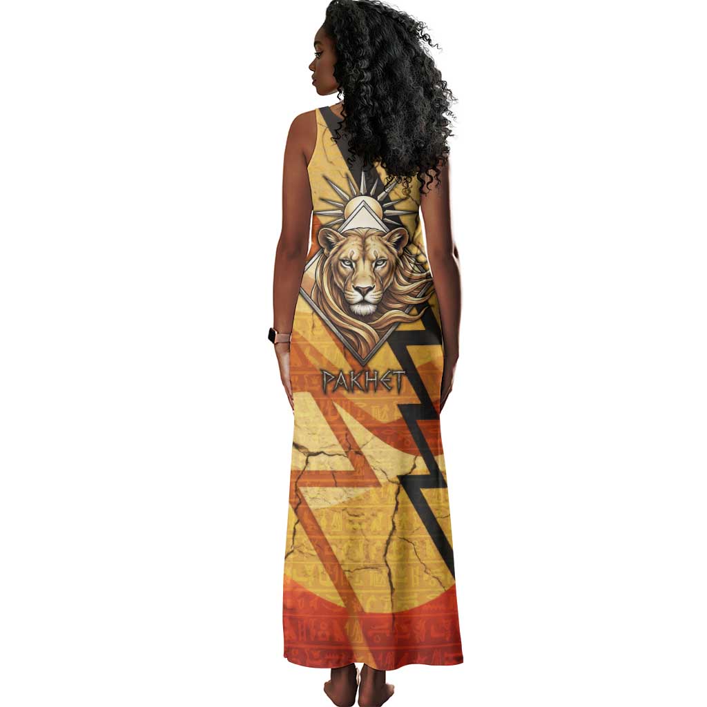 Pakhet Lion Head Tank Maxi Dress with Claw Marks in Fiery Ancient Egyptian Motif