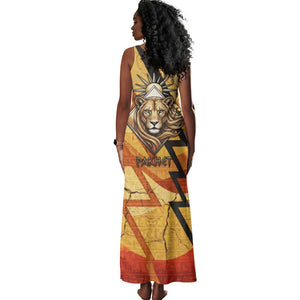 Pakhet Lion Head Tank Maxi Dress with Claw Marks in Fiery Ancient Egyptian Motif