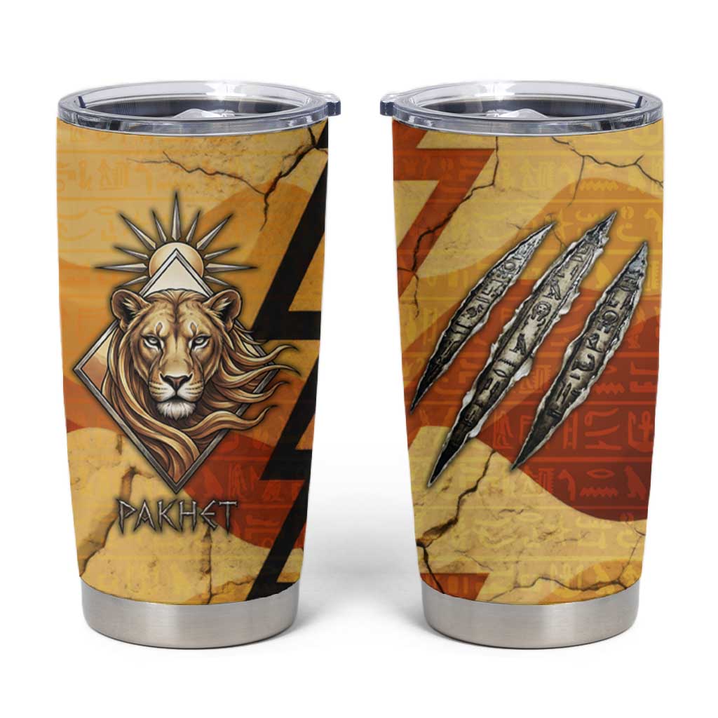 Pakhet Lion Head Tumbler Cup with Claw Marks in Fiery Ancient Egyptian Motif