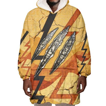 Pakhet Lion Head Wearable Blanket Hoodie with Claw Marks in Fiery Ancient Egyptian Motif