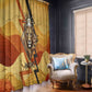 Pakhet Lion Head Window Curtain with Claw Marks in Fiery Ancient Egyptian Motif