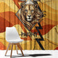 Pakhet Lion Head Window Curtain with Claw Marks in Fiery Ancient Egyptian Motif