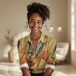 Pakhet Lion Head Women Casual Shirt with Claw Marks in Fiery Ancient Egyptian Motif