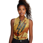 Pakhet Lion Head Women Sleeveless Polo Shirt with Claw Marks in Fiery Ancient Egyptian Motif