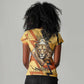 Pakhet Lion Head Women V-Neck T-Shirt with Claw Marks in Fiery Ancient Egyptian Motif