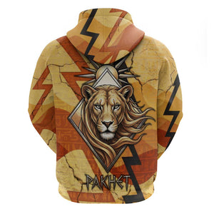Pakhet Lion Head Zip Hoodie with Claw Marks in Fiery Ancient Egyptian Motif