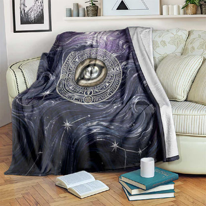 Pakhet Panther Blanket with Cosmic Feline Eye on Starry Night River