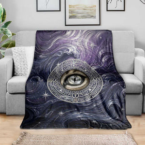 Pakhet Panther Blanket with Cosmic Feline Eye on Starry Night River