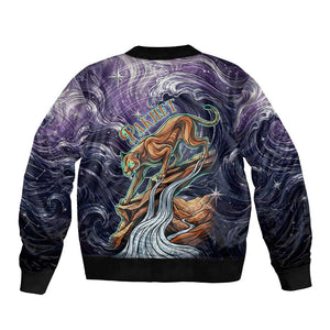 Pakhet Panther Bomber Jacket with Cosmic Feline Eye on Starry Night River