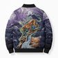 Pakhet Panther Bomber Puffer Jacket with Cosmic Feline Eye on Starry Night River