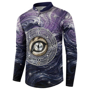 Pakhet Panther Button Sweatshirt with Cosmic Feline Eye on Starry Night River