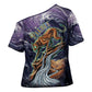 Pakhet Panther Cross Shoulder Shirt with Cosmic Feline Eye on Starry Night River