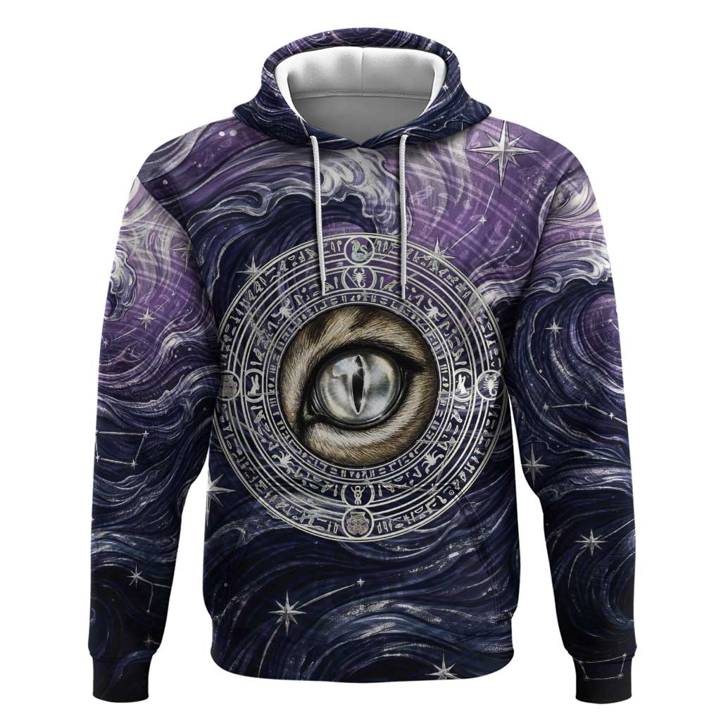Pakhet Panther Hoodie with Cosmic Feline Eye on Starry Night River