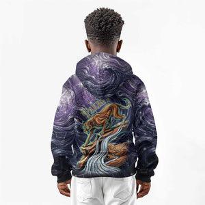 Pakhet Panther Kid Hoodie with Cosmic Feline Eye on Starry Night River