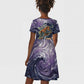 Pakhet Panther Kid Short Sleeve Dress with Cosmic Feline Eye on Starry Night River
