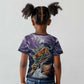 Pakhet Panther Kid T shirt with Cosmic Feline Eye on Starry Night River