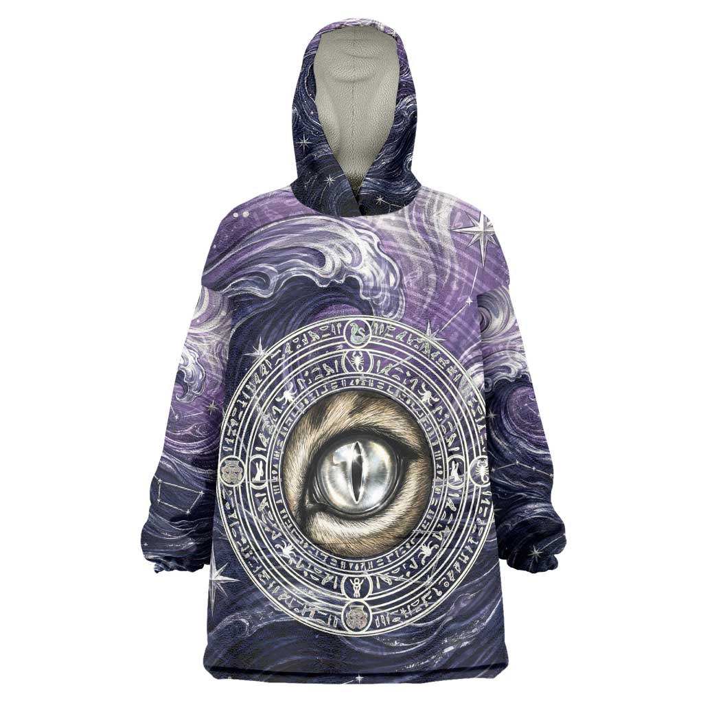 Pakhet Panther Kid Wearable Blanket Hoodie with Cosmic Feline Eye on Starry Night River