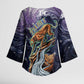 Pakhet Panther Kimono Sleeve Blouse with Cosmic Feline Eye on Starry Night River