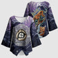 Pakhet Panther Kimono Sleeve Blouse with Cosmic Feline Eye on Starry Night River