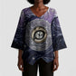 Pakhet Panther Kimono Sleeve Blouse with Cosmic Feline Eye on Starry Night River