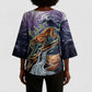 Pakhet Panther Kimono Sleeve Blouse with Cosmic Feline Eye on Starry Night River
