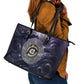 Pakhet Panther Leather Tote Bag with Cosmic Feline Eye on Starry Night River