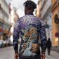 Pakhet Panther Long Sleeve Button Shirt with Cosmic Feline Eye on Starry Night River