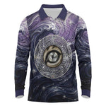 Pakhet Panther Long Sleeve Polo Shirt with Cosmic Feline Eye on Starry Night River